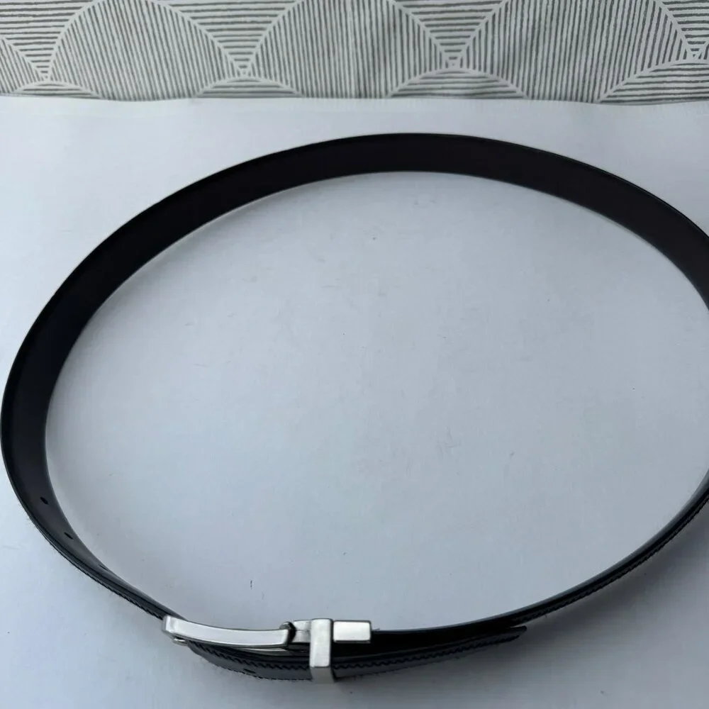 Tommy Hilfiger Black Leather Belt Silver Buckle Men Size‎ 40